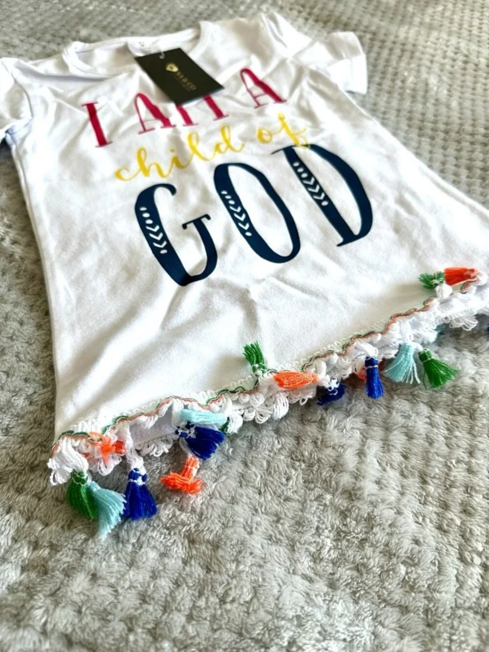 Girls Child of God Graphic T-Shirt Tassel Fringe White NWT Size 5 0528